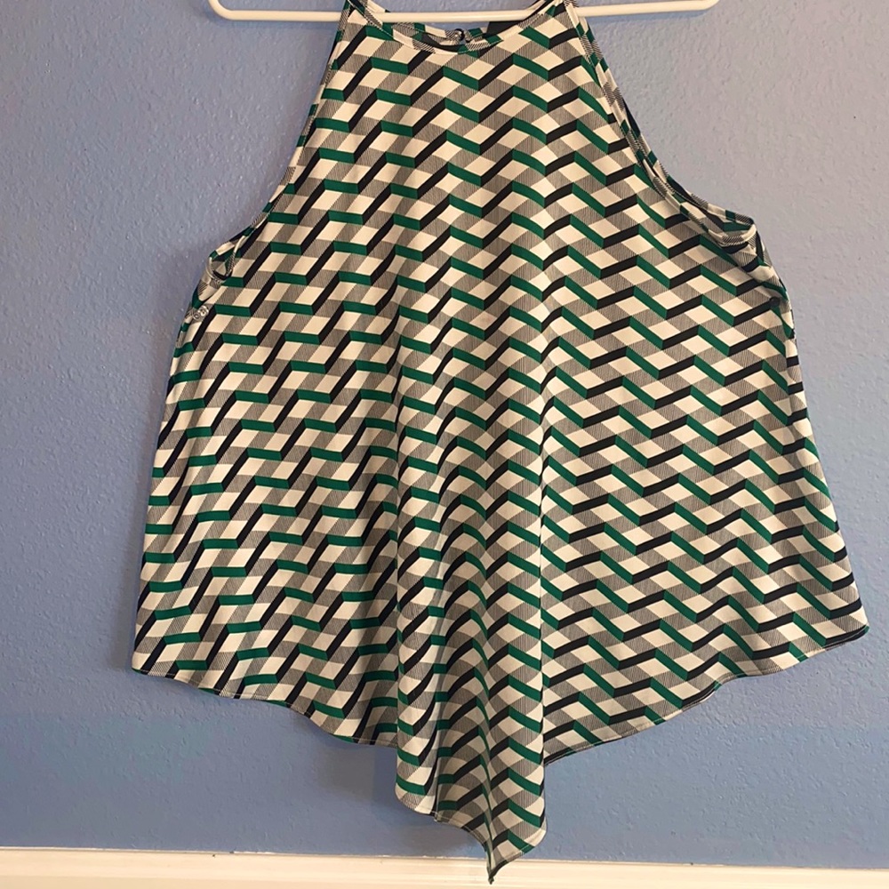 Sleeveless blouse, PL, green & black in a white background.